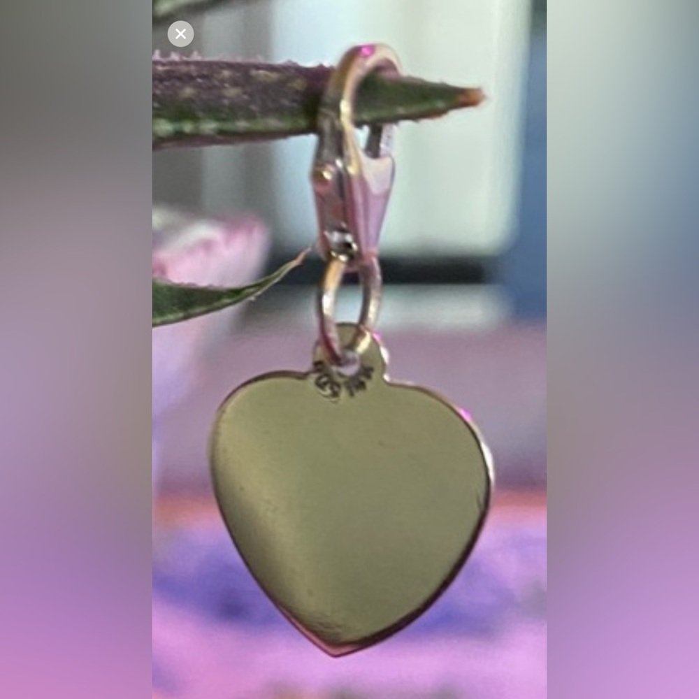 14k white gold disk heart charm with lobster claw clasp.